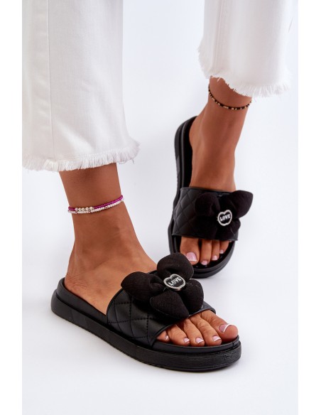 Women's Slides with Ornament on Low Platform Black Cedrella