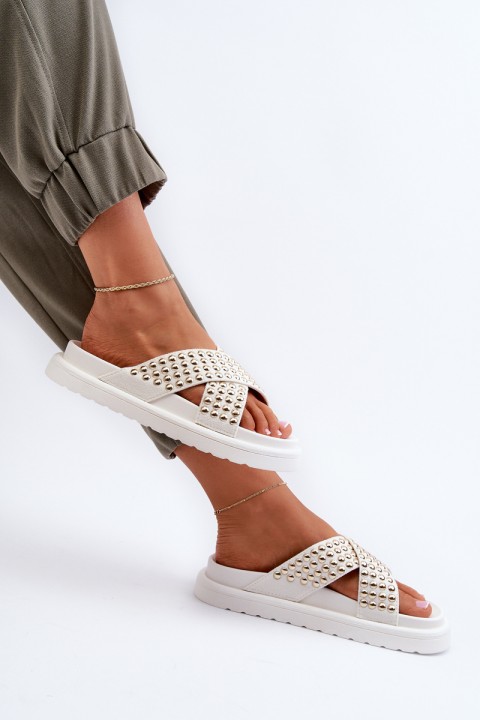 Women's Embellished Platform Slides White Niraela