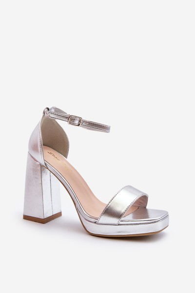 Fashionable Suede Sandals with Square Heel Silver Merila 2