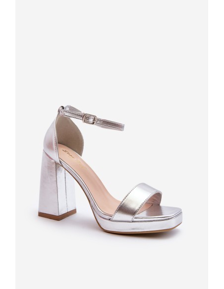 Fashionable Suede Sandals with Square Heel Silver Merila