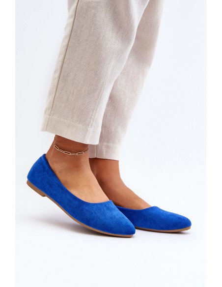 Women's Blue Suede Ballerina Flats Kommia
