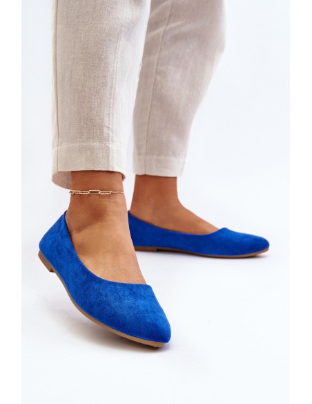 Women's Blue Suede Ballerina Flats Kommia