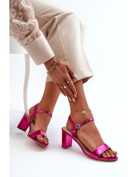 Metallic Sandals With Stiletto Heel Fuchsia Glindra