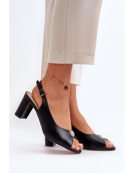 Elegant Sandals With Ornament on Heel Black Trasea