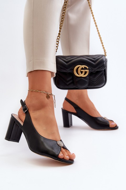 Elegant Sandals With Ornament on Heel Black Trasea