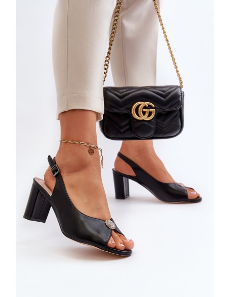 Elegant Sandals With Ornament on Heel Black Trasea