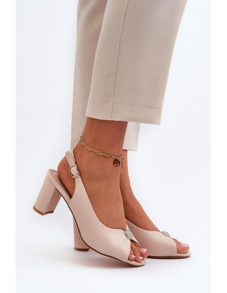 Elegant Sandals with Stiletto Heel and Beige Decoration Trasea