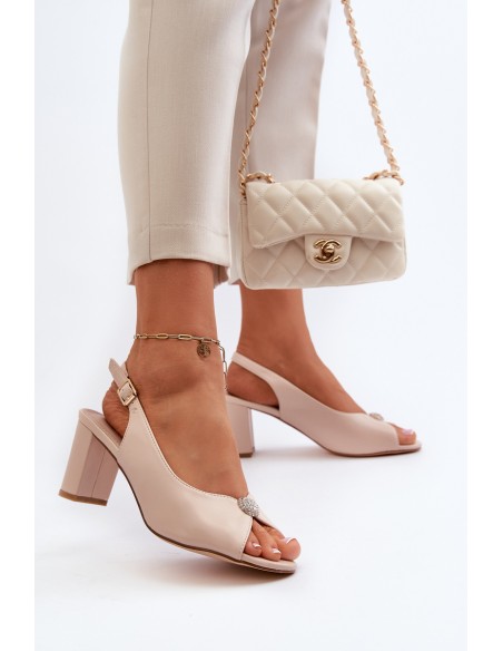 Elegant Sandals with Stiletto Heel and Beige Decoration Trasea