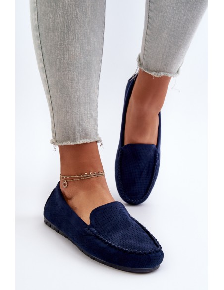 Women's Navy Suede Moccasins Ranica