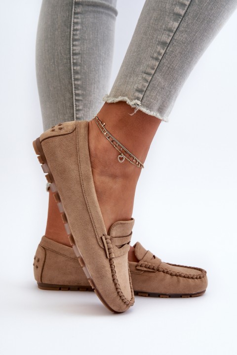 Classic Women's Suede Moccasins Dark Beige Glimris