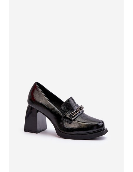 Black Patent Leather Pumps on Chunky Heel Terimene