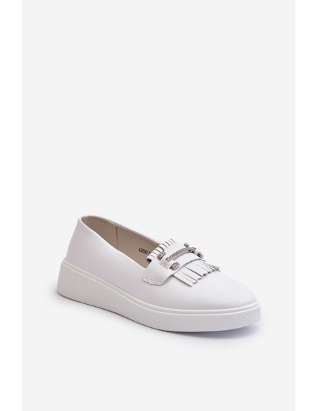 Light Women's Leather Moccasins on Platform White S.Barski LR590