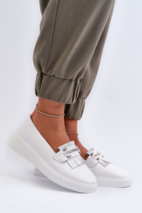 Light Women's Leather Moccasins on Platform White S.Barski LR590