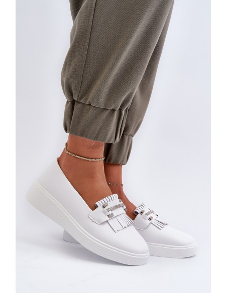 Light Women's Leather Moccasins on Platform White S.Barski LR590