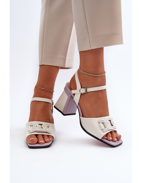 Elegant High-Heeled Sandals with White Ornament D&A MR38-156