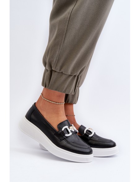 Black Women's Leather Platform Moccasins S.Barski LR720