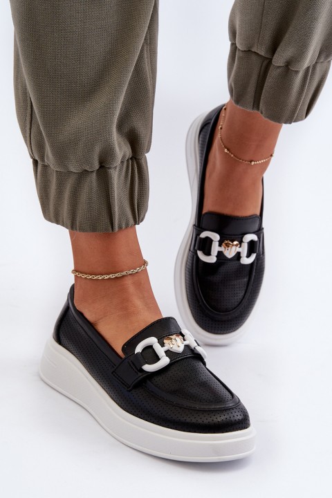 Black Women's Leather Platform Moccasins S.Barski LR720