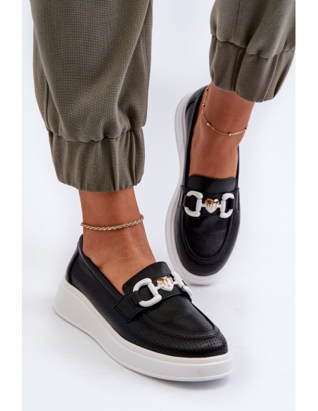 Black Women's Leather Platform Moccasins S.Barski LR720