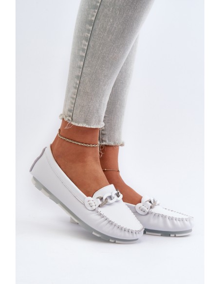 White Women's Leather Moccasins With Decoration S.Barski LR339