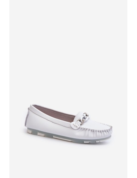 White Women's Leather Moccasins With Decoration S.Barski LR339