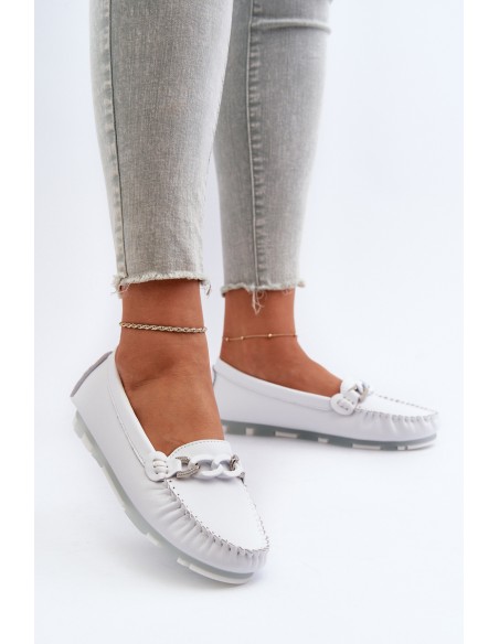 White Women's Leather Moccasins With Decoration S.Barski LR339