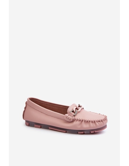 Women's Leather Moccasins with Pink Ornament S.Barski LR339