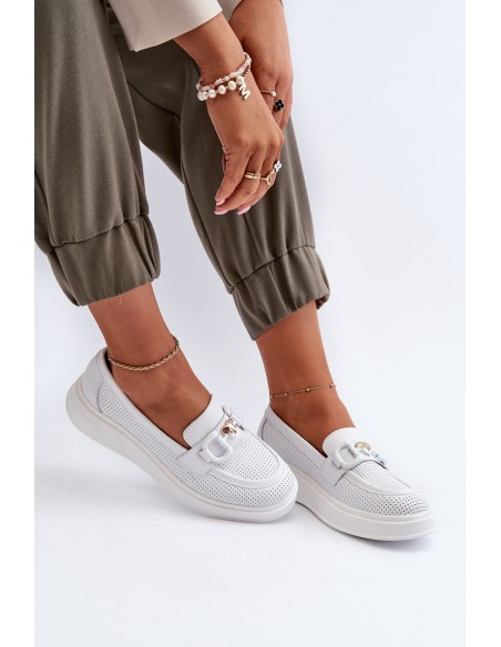 White Women's Leather Moccasins with Platform S.Barski LR720