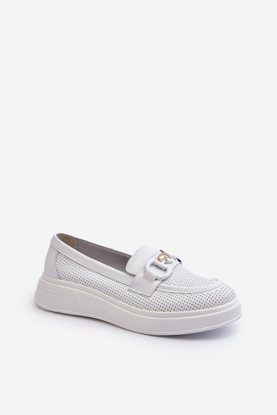 White Women's Leather Moccasins with Platform S.Barski LR720 2