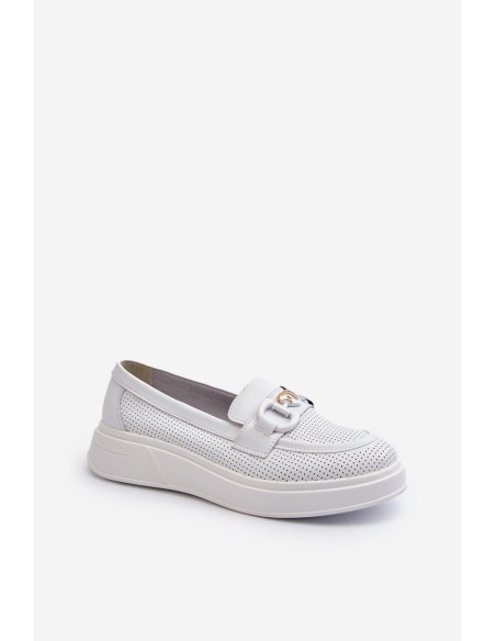 White Women's Leather Moccasins with Platform S.Barski LR720