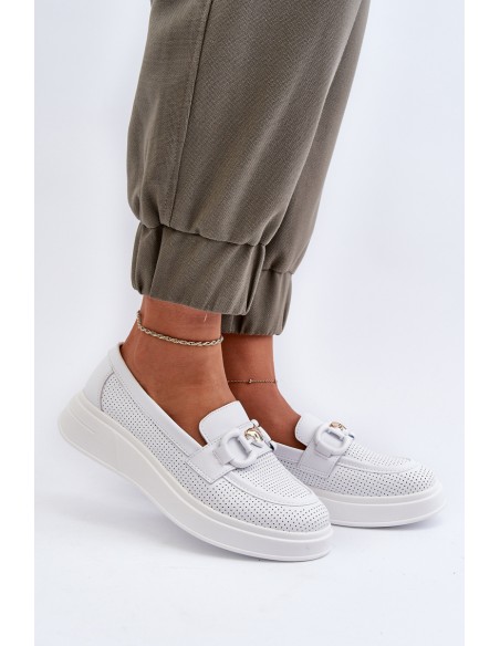 White Women's Leather Moccasins with Platform S.Barski LR720