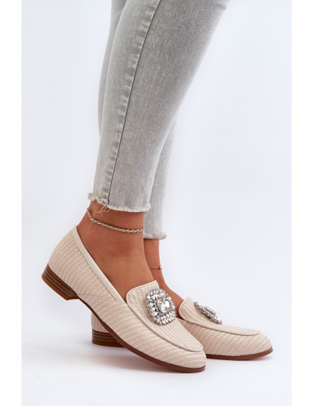 Women's Flat Heel Loafers with Buckle Beige D&A MR38-676