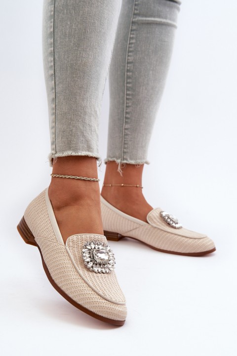 Women's Flat Heel Loafers with Buckle Beige D&A MR38-676