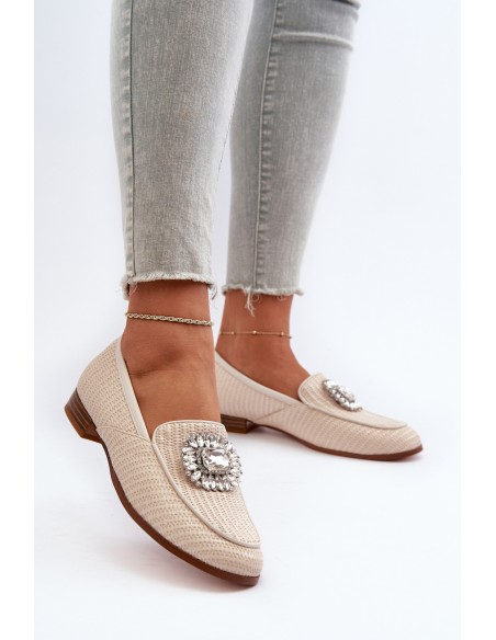 Women's Flat Heel Loafers with Buckle Beige D&A MR38-676