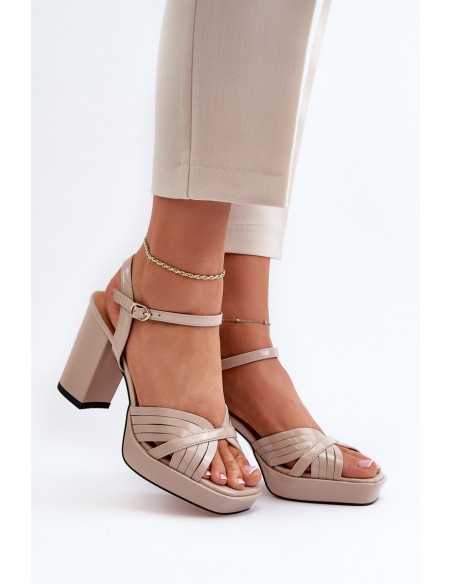 Beige D&A MR38-668 Women's Patent Leather Sandals with Heel