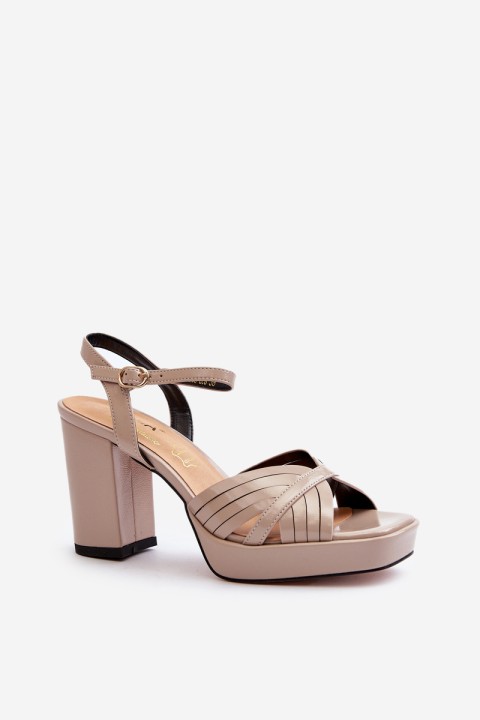 Beige D&A MR38-668 Women's Patent Leather Sandals with Heel