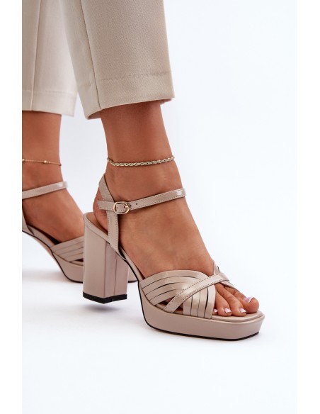 Beige D&A MR38-668 Women's Patent Leather Sandals with Heel