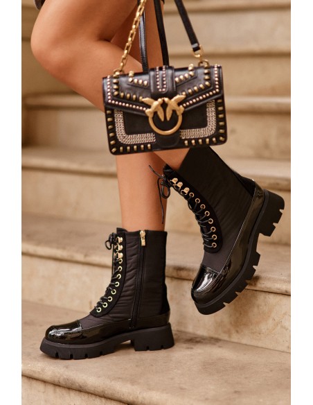 Women's Insulated Work Boots Flat Heel Black Saranema