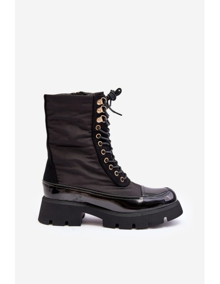 Women's Insulated Work Boots Flat Heel Black Saranema