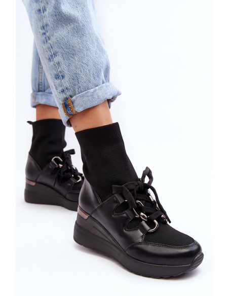 Women's Wedge Boots with Sock Black Helladina