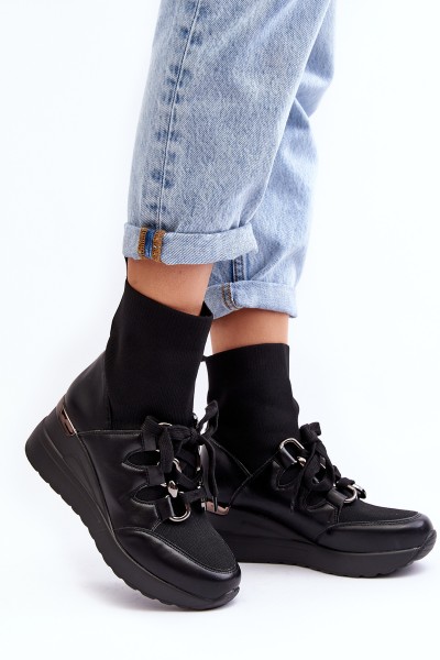 Women's Wedge Boots with Sock Black Helladina 2