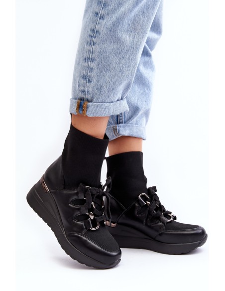 Women's Wedge Boots with Sock Black Helladina