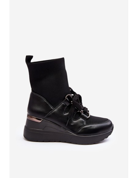 Women's Wedge Boots with Sock Black Helladina
