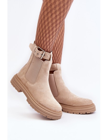 Suede Ankle Boots With Massive Sole Light Beige Ozaro