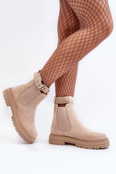 Suede Ankle Boots With Massive Sole Light Beige Ozaro 2