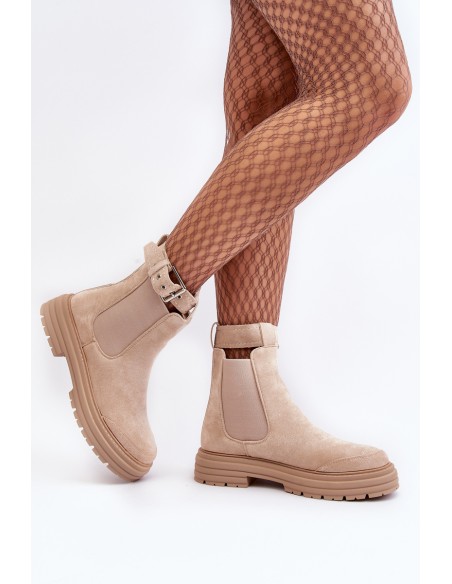 Suede Ankle Boots With Massive Sole Light Beige Ozaro