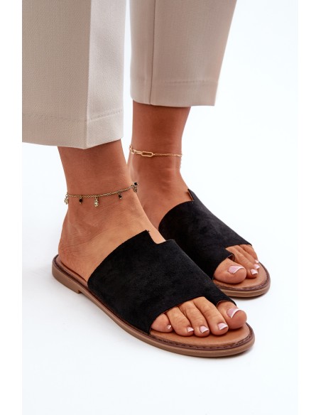 Women's Suede Flip-Flop Sandals Black Amite