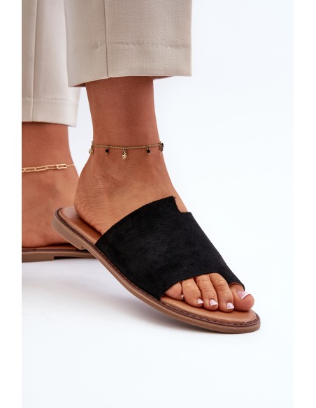 Women's Suede Flip-Flop Sandals Black Amite