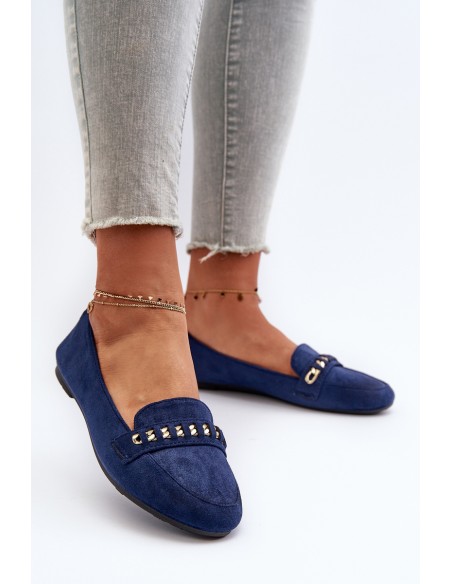 Shiny Women's Moccasins with Chain Navy Aredilla