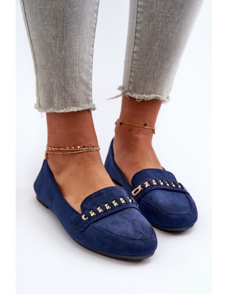 Shiny Women's Moccasins with Chain Navy Aredilla