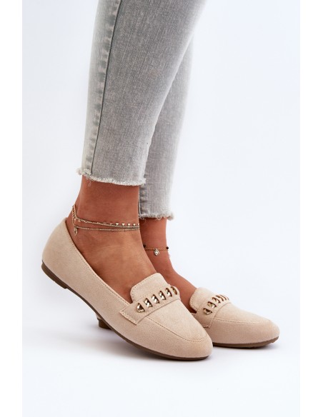 Shiny Women's Loafers with Chain Beige Aredilla